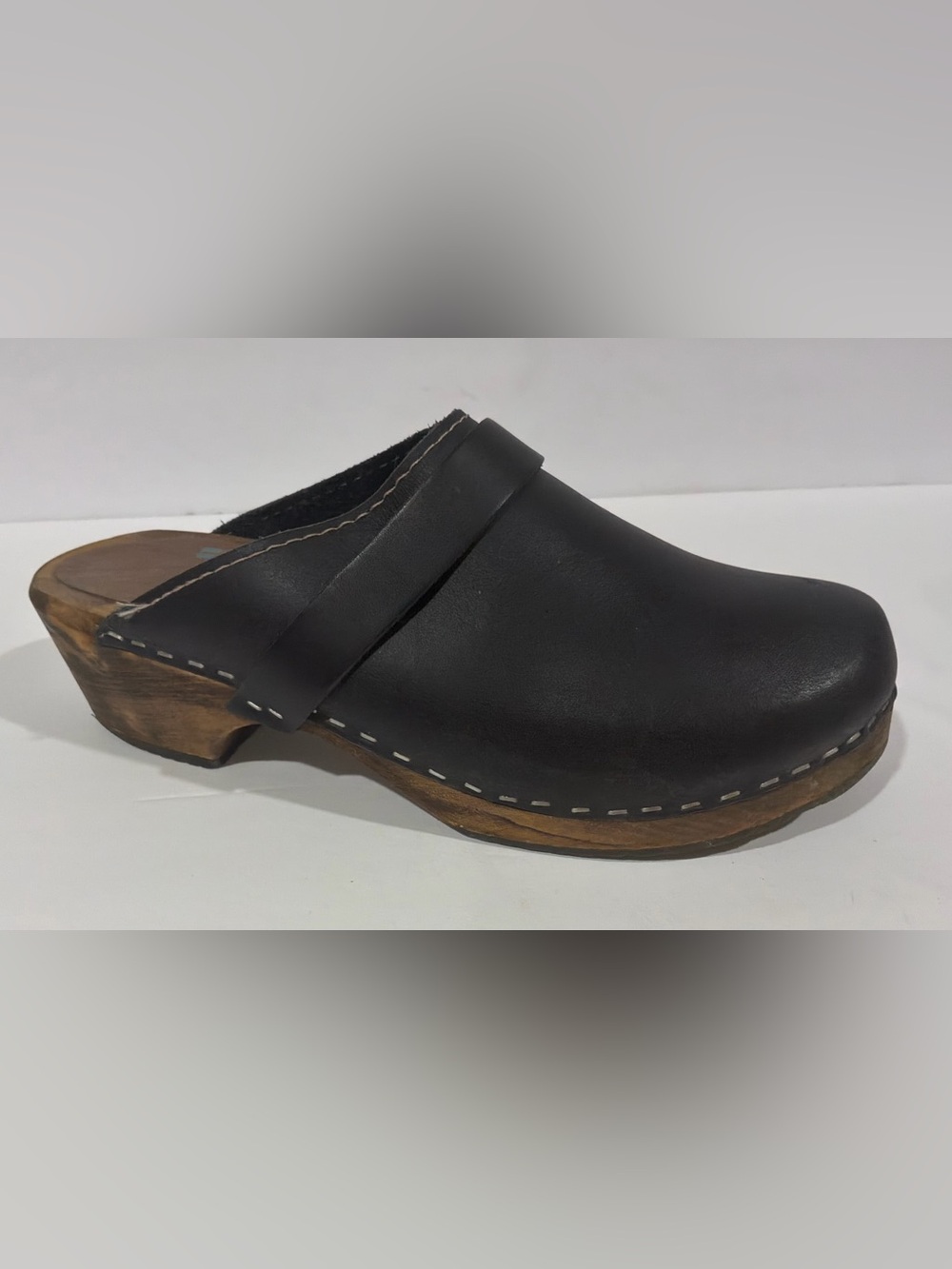 Black Leather Clog Mules